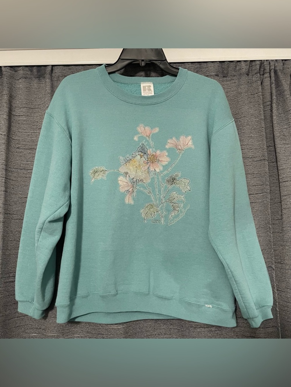 Vintage Crewneck Sweatshirt Floral Cottage Core 90s Graphic Bird Nature Size M